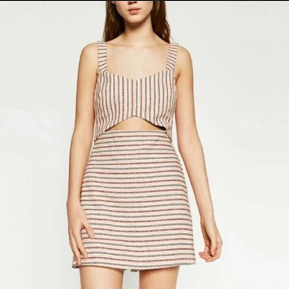 Zara Cream and Black Striped Cutout Jumpsuit Romper